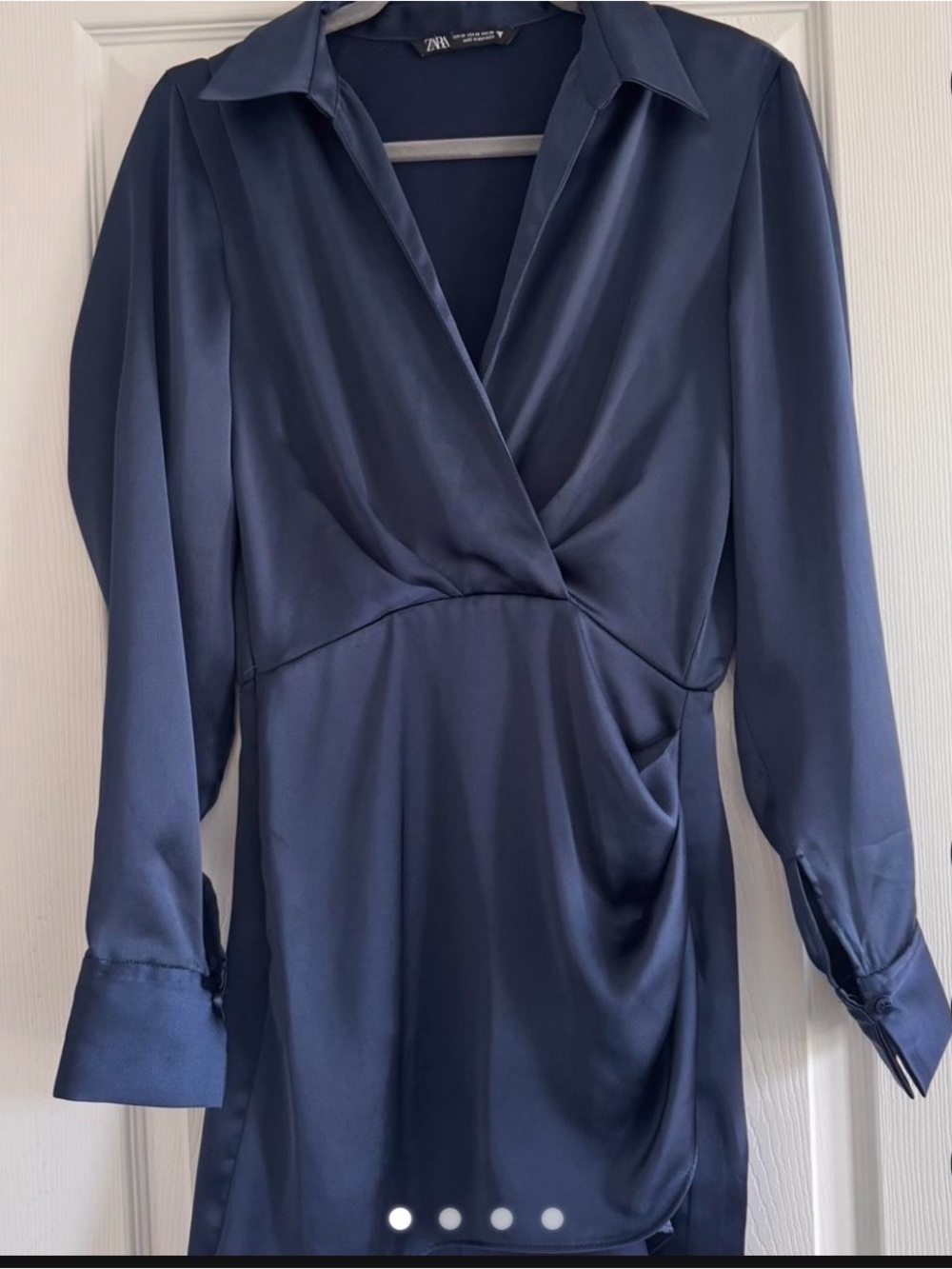 Zara Navy Satin Wrap-Style Mini Dress